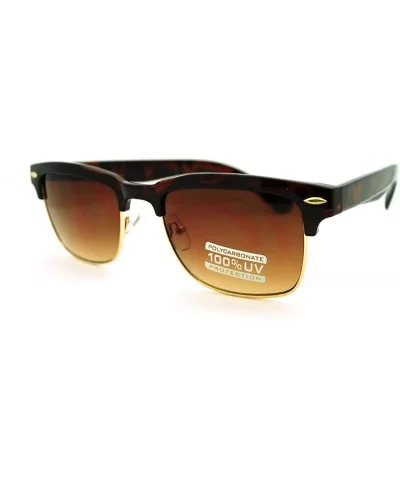 Classic Square Sunglasses Rectangular Half Horn Rim Shades - Tortoise - CP11GEM4PLZ $13.03 Square