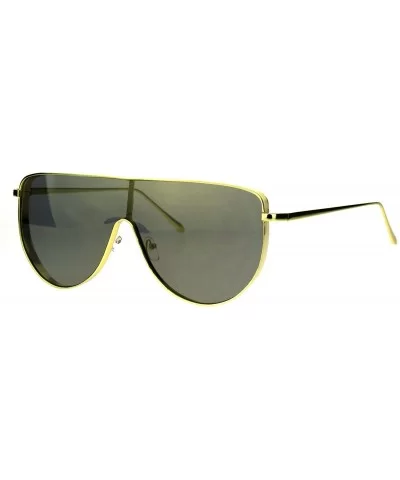 Oversized Shield Fashion Sunglasses Flat Top Metal Frame Mirror Lens - Gold (Gold Mirror) - CY186HAXETA $16.88 Shield