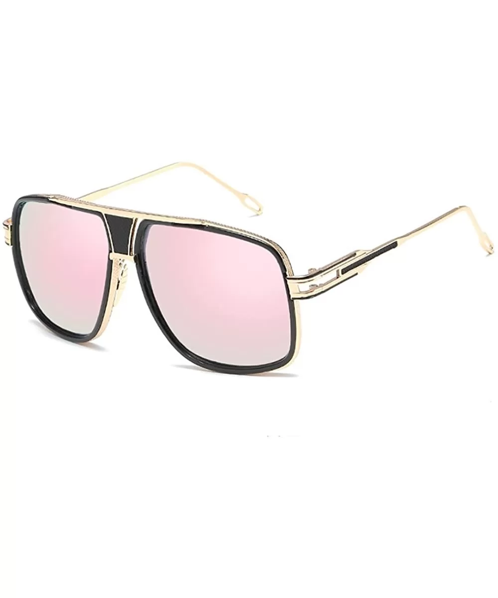 Retro Oversized Pilot Sunglasses Metal Frame for Men Women Square Glasses Mirror Lens Gold Rim - 6 - CU195484GUM $22.31 Overs...