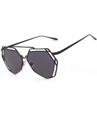 Sunglasses - Twin-Beams Geometry Design Women Metal Frame Mirror Sunglasses Cat Eye Glasses - Black - CW180MKXU7L $13.10 Over...