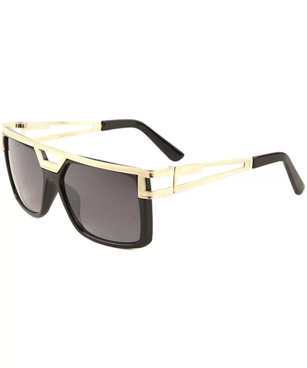 Flat Top Connected Temple Cut Out Metal Square Sunglasses - Black - CY198KAQ3RM $20.05 Square