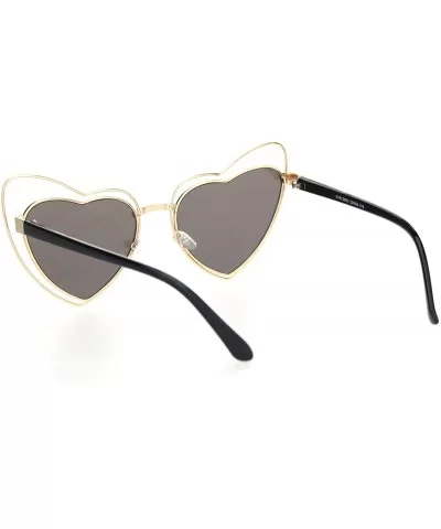 Womens Double Metal Wire Rim Heart Shape Cat Eye Sunglasses - Gold Blue Mirror - CQ18OXDG5ZZ $17.17 Cat Eye