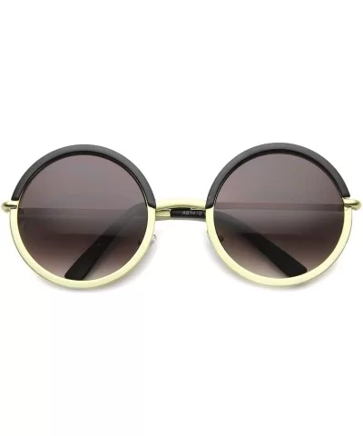 Oversize Two-Toned Frame Slim Metal Temple Gradient Lens Round Sunglasses 54mm - Black-gold / Lavender - CC124SH9CKL $15.21 R...