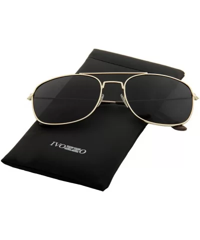 Sunglasses Women Men Classic Double Bridge Rectangular Metal Black Lens - C218ISZT4Q4 $13.09 Rectangular