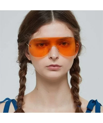 Lens Oversized Sunglasses Men Women Vintage Rimless Pilot Sunglasses Brown Black Red Orange Eyewear UV400 - CN18Y6I34AX $36.3...