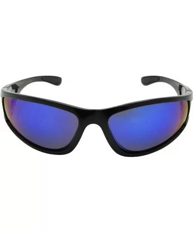 Color Mirror Wrap Around Polarized Sunglasses PSR28 - Black Frame Blue Mirror Gray Lenses - C418KAT6D5Z $26.36 Wrap