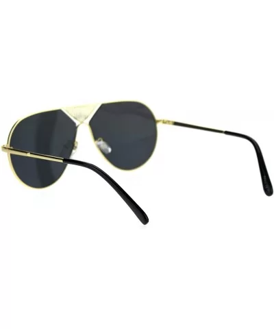 Mens Flat Top Luxury Rich Baller Metal Rim Racer Sunglasses - Gold Black Solid Black - CI18T44AELQ $20.02 Square