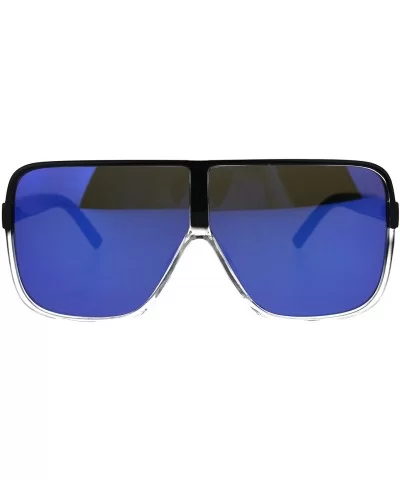 Thin Plastic Color Mirror Large Racer Mob Sunglasses - Black Clear Blue - CI1860XMUCO $17.10 Oversized
