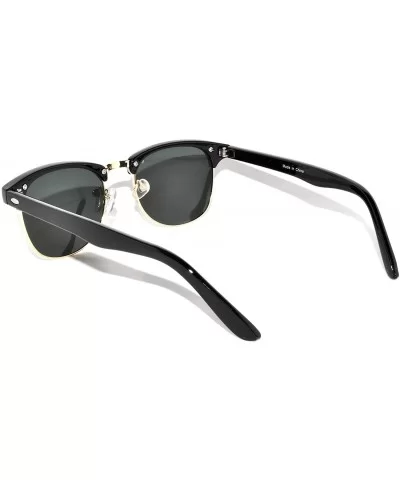 Retro Classic Sunglasses Metal Half Frame With Colored Lens Uv 400 - 01 Black-gold Green Lens - CH11NO6Y5DR $13.31 Wayfarer