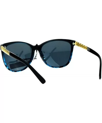 Polarized Lens Floral Metal Jewel Arm Large Cat Eye Womens Sunglasses - Black Blue Black - CN17Y2C9D30 $17.98 Butterfly