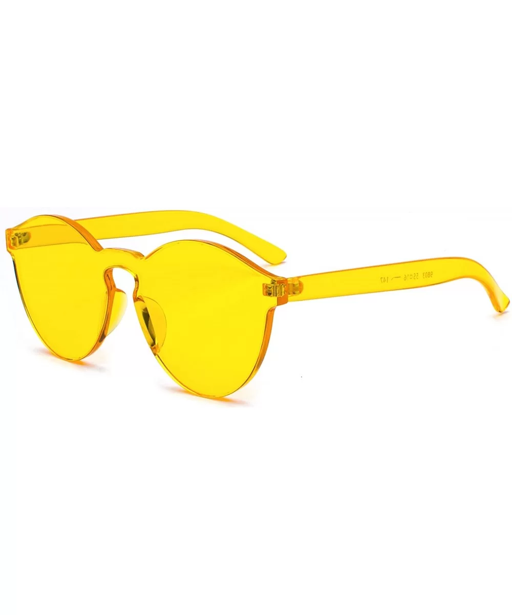 One Piece Rimless Sunglasses Transparent Colorful Tinted Eyewear - Yellow - CY18TRAY567 $12.96 Round