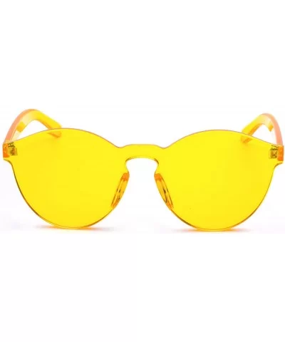 One Piece Rimless Sunglasses Transparent Colorful Tinted Eyewear - Yellow - CY18TRAY567 $12.96 Round