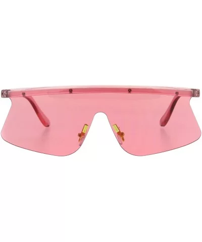 Vintage Goggle Style Sunglasses 80's Fashion Half Rim Shield Shades UV 400 - Pink - CU18I9QAM4Z $15.28 Shield