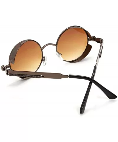 Men's Women's Round Retro Steampunk Sunglasses Goggles - Brown Lens- Brown Frame - CS18E7SCK9K $11.77 Round