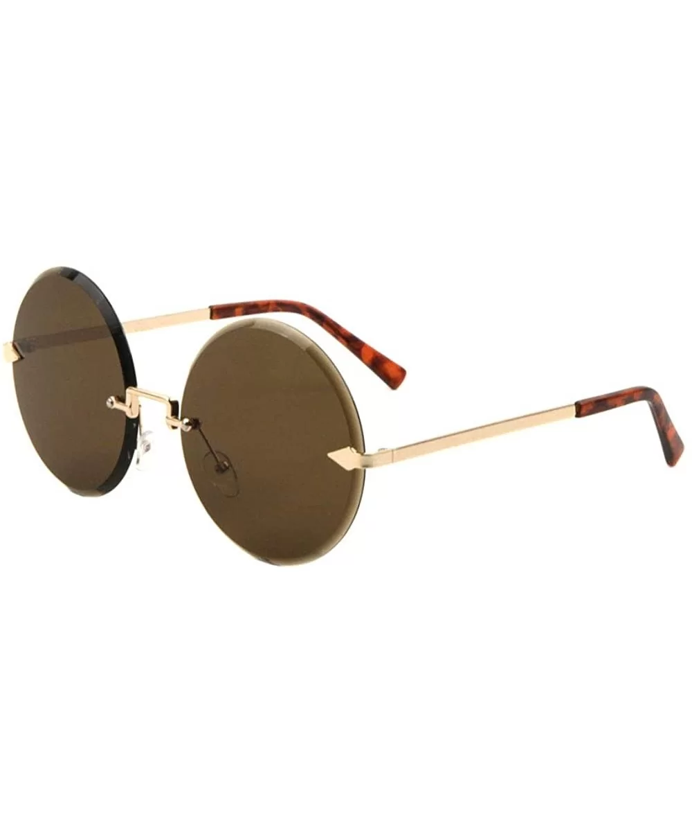 Oversized Rimless Diamond Edge Cut Lens Round Sunglasses - Brown - CV1908AODEW $21.81 Oversized