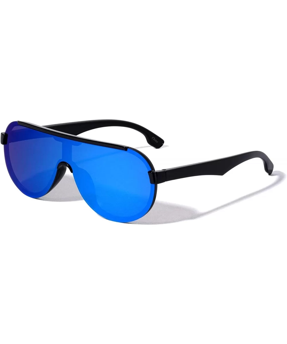 Round Flat Top Shield Fashion Sunglasses - Blue - CT1960R597Y $20.47 Round