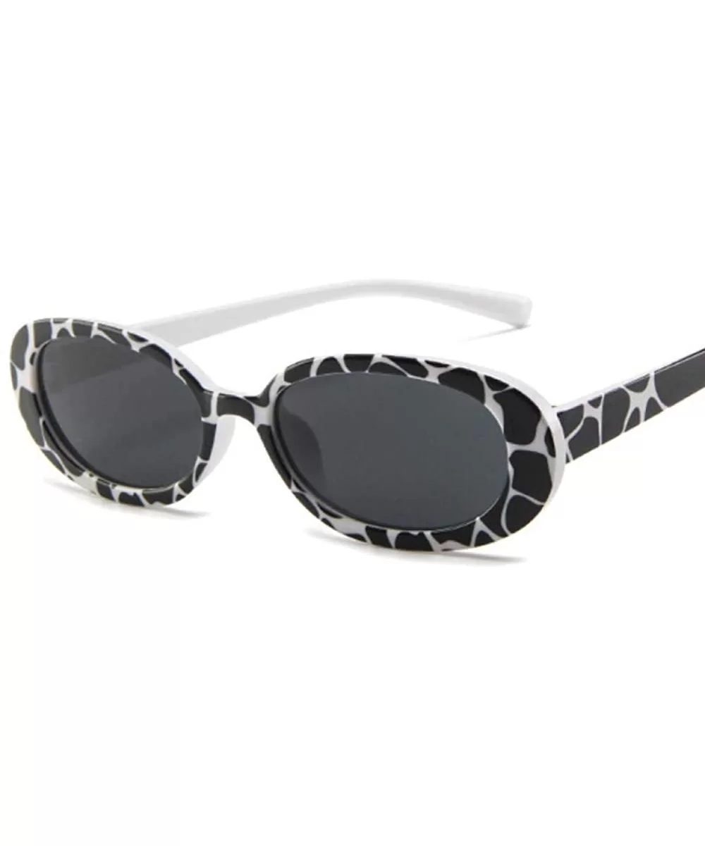 Style Oval Sunglasses Women Vintage Retro Round Frame White Mens Sun Cows Color - Cows Color - C018Y3OSZ82 $11.68 Oval