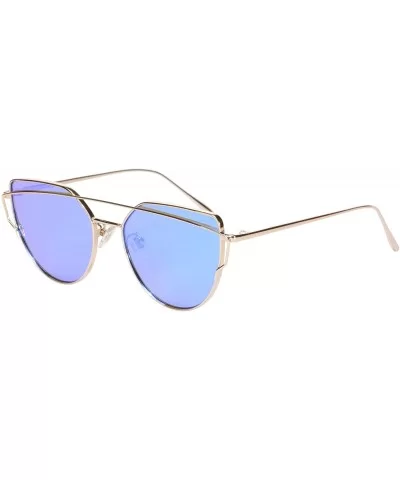 Reflective Color Protection Cat Eye Mirrored Flat Lens Sunglasses with Metal Temple MF001(Gold Frame Aqua Lens) - CQ184EA7ZDT...