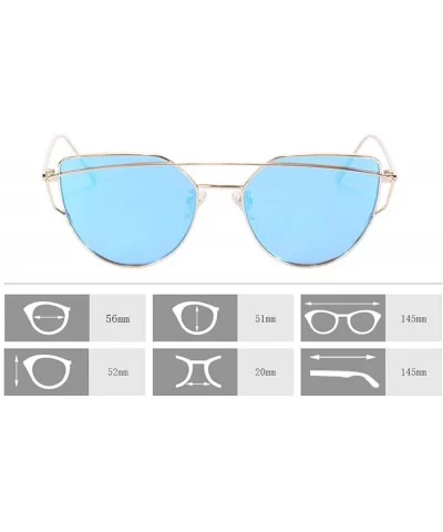 Reflective Color Protection Cat Eye Mirrored Flat Lens Sunglasses with Metal Temple MF001(Gold Frame Aqua Lens) - CQ184EA7ZDT...