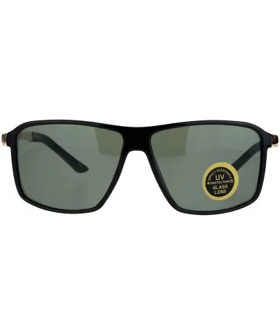 Mens Luxury Tempered Glass Rectangular Plastic Designer Sport Sunglasses - Shiny Black Green - CV18KK2Z8XC $13.53 Rectangular