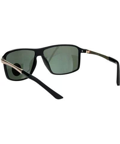 Mens Luxury Tempered Glass Rectangular Plastic Designer Sport Sunglasses - Shiny Black Green - CV18KK2Z8XC $13.53 Rectangular