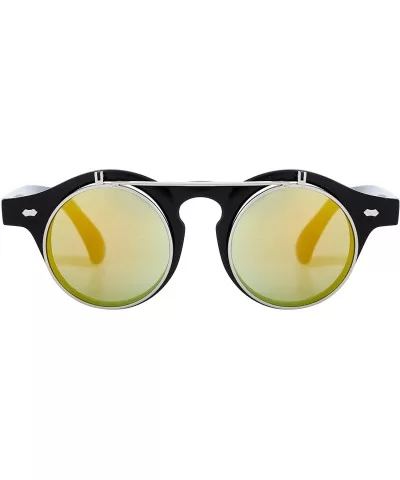 Sunglasses Men's Ladies Flip Up Lens U400 Protection Vintage Classic Steampunk Look - Green/Yelow - CN12IPIBQNZ $11.66 Goggle