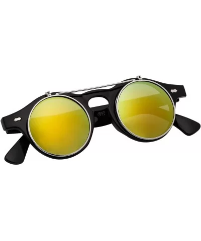 Sunglasses Men's Ladies Flip Up Lens U400 Protection Vintage Classic Steampunk Look - Green/Yelow - CN12IPIBQNZ $11.66 Goggle