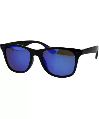 Classic Square Horn Rim Unisex Sunglasses Matte Black Mirrored Lens UV 400 - Black Blue (Blue Mirror) - CE18IC8UOR9 $13.58 Sq...