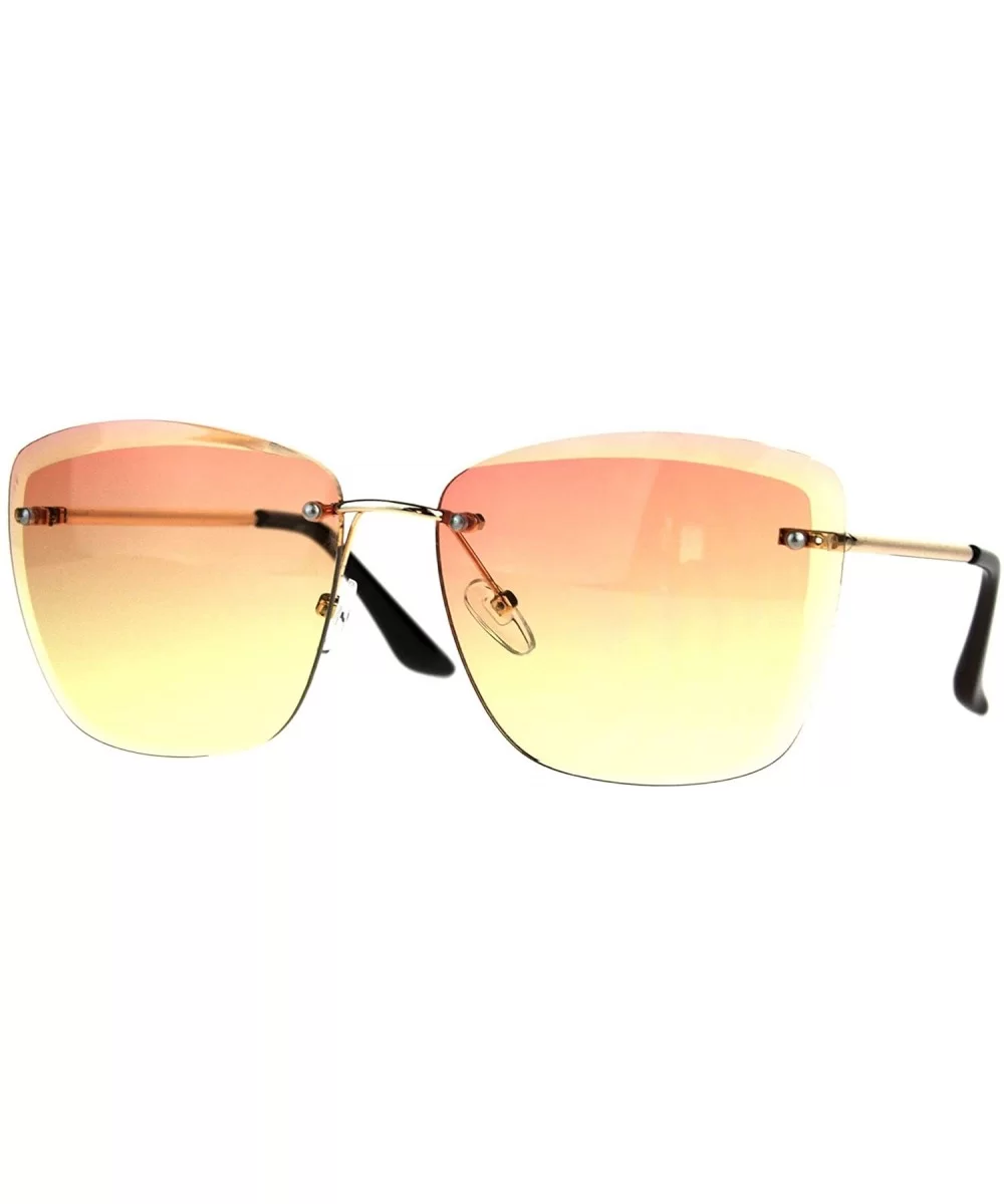 Womens Designer Fashion Sunglasses Beveled Rimless Square Frame UV 400 - Gold (Orange Yellow) - CL189STC9UW $15.35 Square