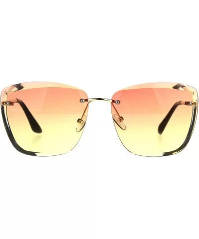 Womens Designer Fashion Sunglasses Beveled Rimless Square Frame UV 400 - Gold (Orange Yellow) - CL189STC9UW $15.35 Square