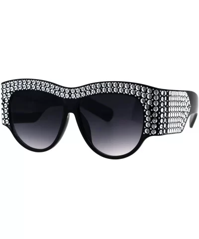 Womens Sunglasses Bold Thick Oversized Frame Silver Bling Decor UV 400 - Black - CF18OE3AUSX $19.07 Oversized