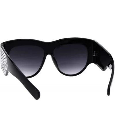 Womens Sunglasses Bold Thick Oversized Frame Silver Bling Decor UV 400 - Black - CF18OE3AUSX $19.07 Oversized