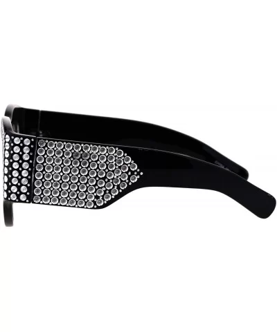 Womens Sunglasses Bold Thick Oversized Frame Silver Bling Decor UV 400 - Black - CF18OE3AUSX $19.07 Oversized