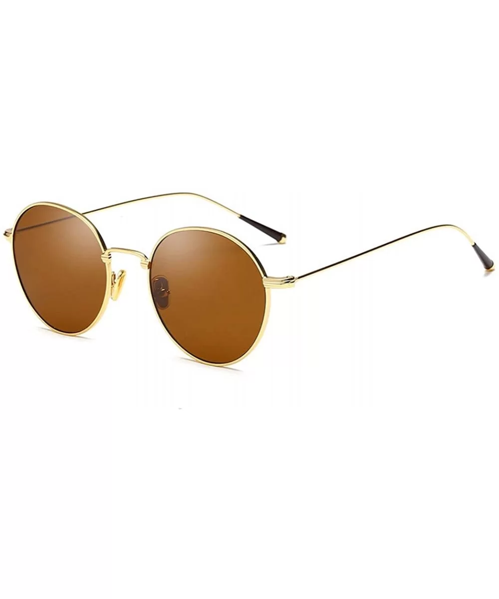 Vintage metal round frame UV400 lens sunglasses fashion men and women beaches climb mountain golf - Gold-tea - C418XK30AWR $1...