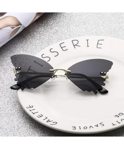 Butterfly Sunglasses for Women Trendy Rimless Frame Eyewear UV Protection - C2 Gold Red - CN190HEL2DO $8.88 Butterfly
