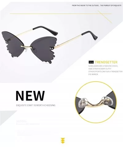 Butterfly Sunglasses for Women Trendy Rimless Frame Eyewear UV Protection - C2 Gold Red - CN190HEL2DO $8.88 Butterfly