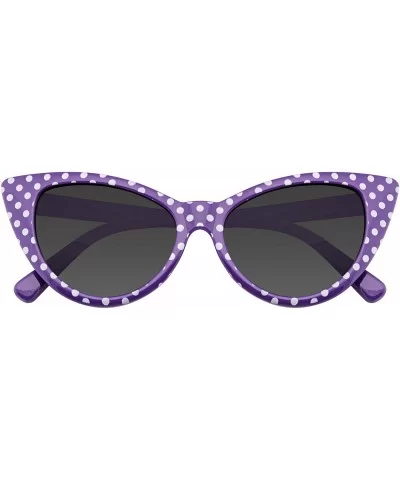 Fashion Classic Vintage Eyewear Cat Eye Designer Shades Frame Sunglasses - Purple Polka Dot - CX195UZLT6G $13.34 Oversized