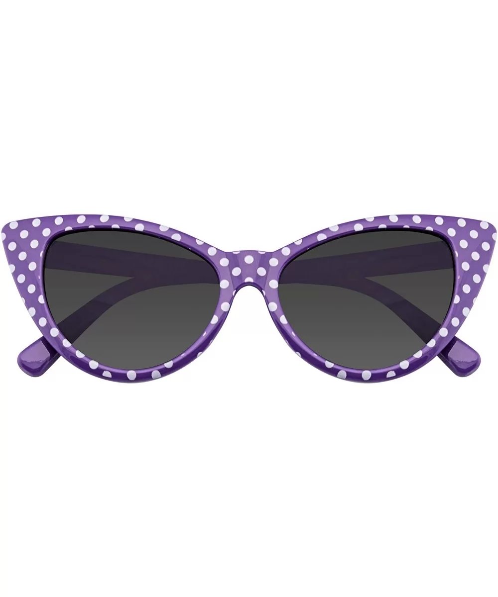 Fashion Classic Vintage Eyewear Cat Eye Designer Shades Frame Sunglasses - Purple Polka Dot - CX195UZLT6G $13.34 Oversized