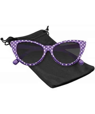 Fashion Classic Vintage Eyewear Cat Eye Designer Shades Frame Sunglasses - Purple Polka Dot - CX195UZLT6G $13.34 Oversized