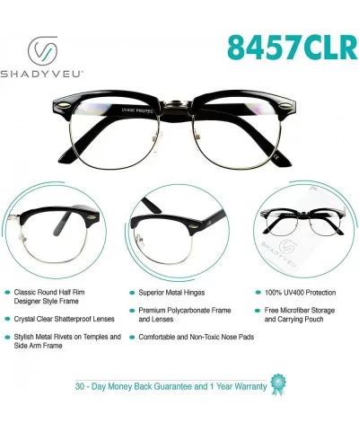 Classic Semi Rimless Non Prescription Clear Lens 80's Style Round Half Frame Horned Rim UV400 Eye Sun Glasses - CZ18WTU7ULO $...