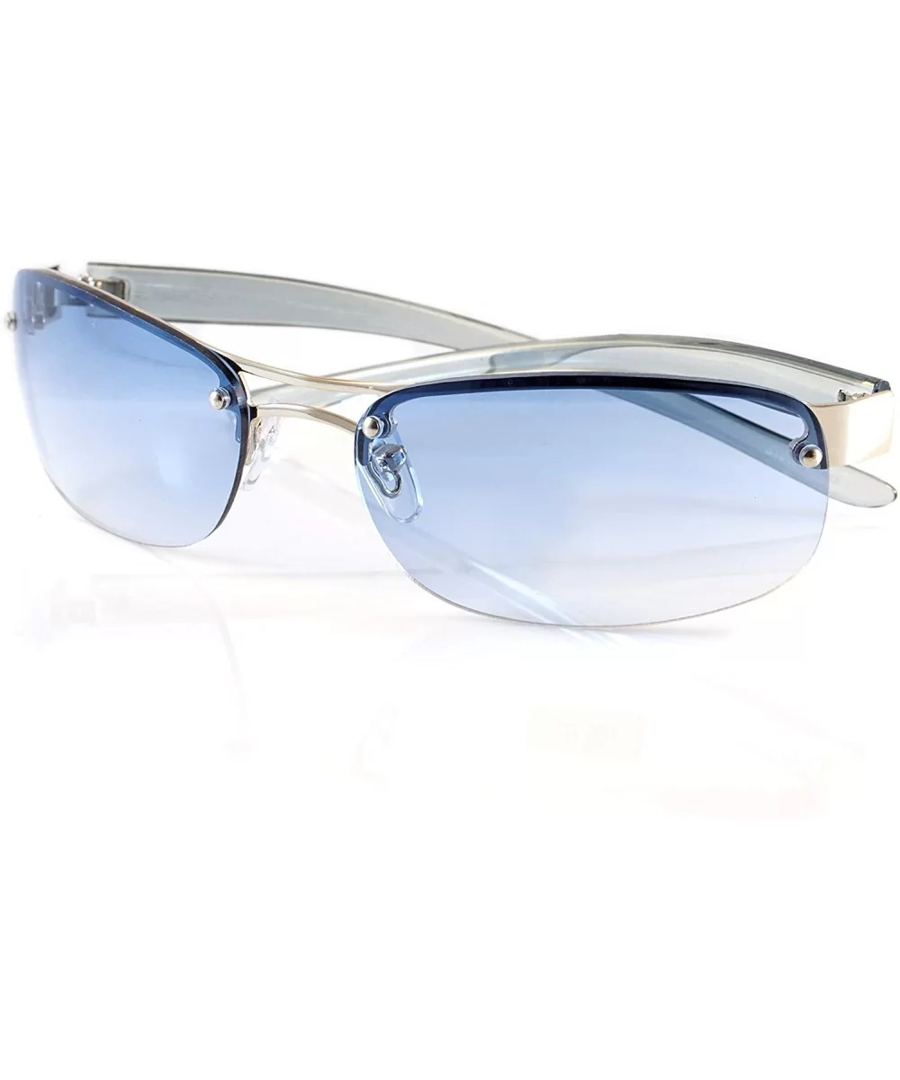 Semi-Rimless Color Tinted Clear Arm Eyeglasses Wrap Sunglasses A218 - Silver Blue - C418GXCWWSD $23.01 Rimless