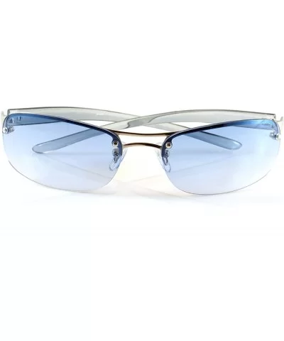 Semi-Rimless Color Tinted Clear Arm Eyeglasses Wrap Sunglasses A218 - Silver Blue - C418GXCWWSD $23.01 Rimless