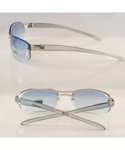 Semi-Rimless Color Tinted Clear Arm Eyeglasses Wrap Sunglasses A218 - Silver Blue - C418GXCWWSD $23.01 Rimless