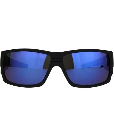 Mens Thick Temple Warp Around Biker Rectangular Plastic Sunglasses - Black Blue Mirror - C618LQS9NOW $12.05 Square