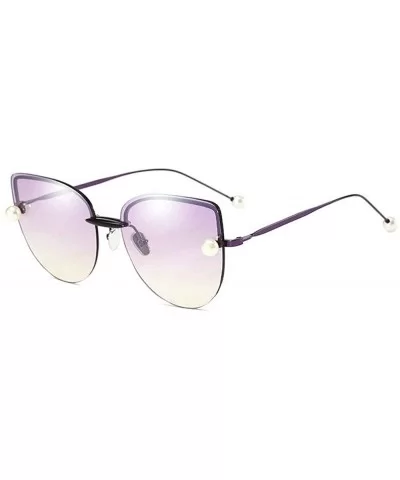 Fashion Cat glasses vintage pearl embellished Rimless Lady sunglasses - Purple - C318SWEYNCM $18.10 Rimless