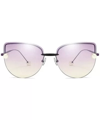 Fashion Cat glasses vintage pearl embellished Rimless Lady sunglasses - Purple - C318SWEYNCM $18.10 Rimless