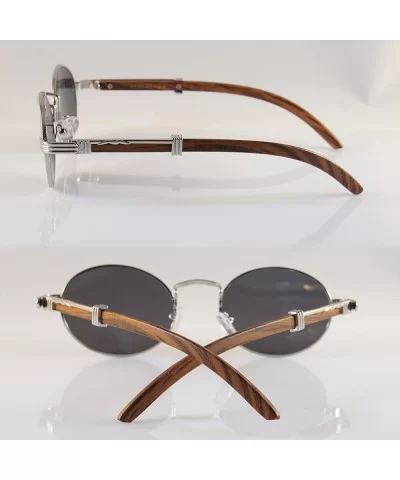 Vintage Oval Rectangle Clear Lens Metal & Wood Feel Eyeglasses A103 A201 - (A201) Silver/ Black Sd - CV18ESDAWYU $23.01 Oval