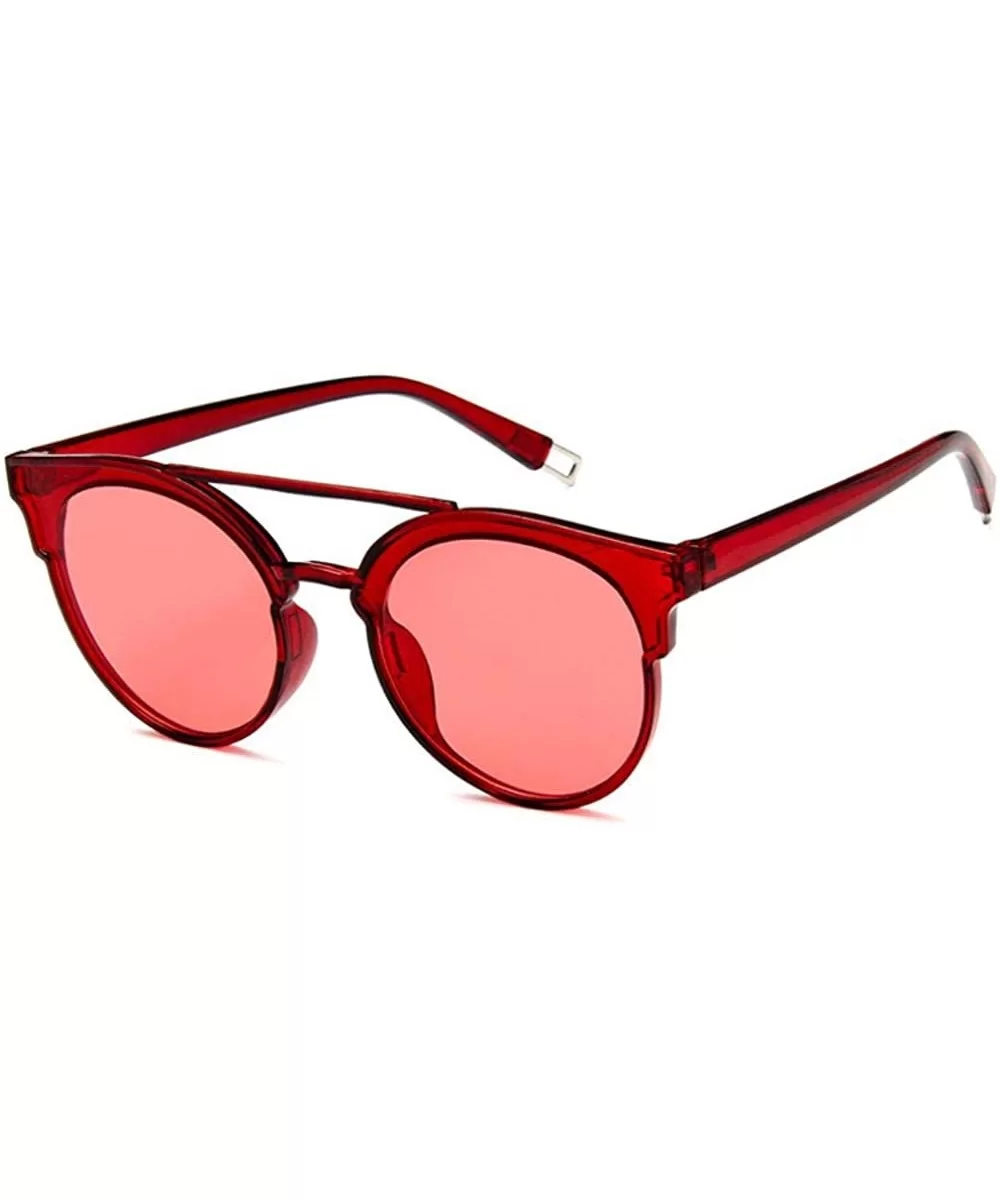 Women Fashion Round Cat Eye Sunglasses with Case UV400 Protection Beach - Red Frame/Red Lens - CR18WRHCN74 $32.11 Round