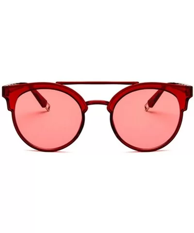 Women Fashion Round Cat Eye Sunglasses with Case UV400 Protection Beach - Red Frame/Red Lens - CR18WRHCN74 $32.11 Round