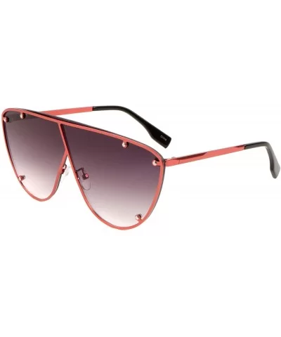 Round One Piece Shield Lens Studded Crossed Frame Sunglasses - Smoke Red - C1197NKOA7K $19.91 Shield